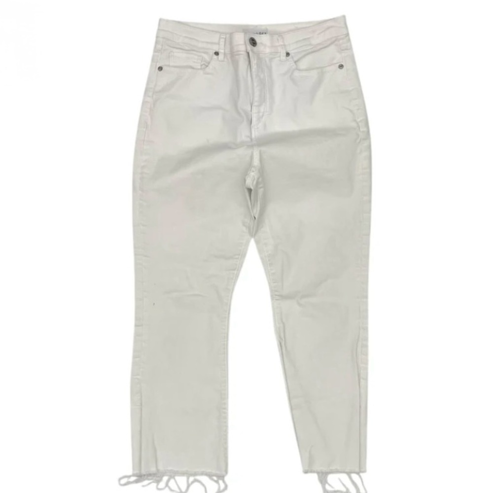 LOFT Size 28/6 Alabaster (White) Straight Cropped 5 Pocket Frayed Hem Jeans - Picture 2 of 9